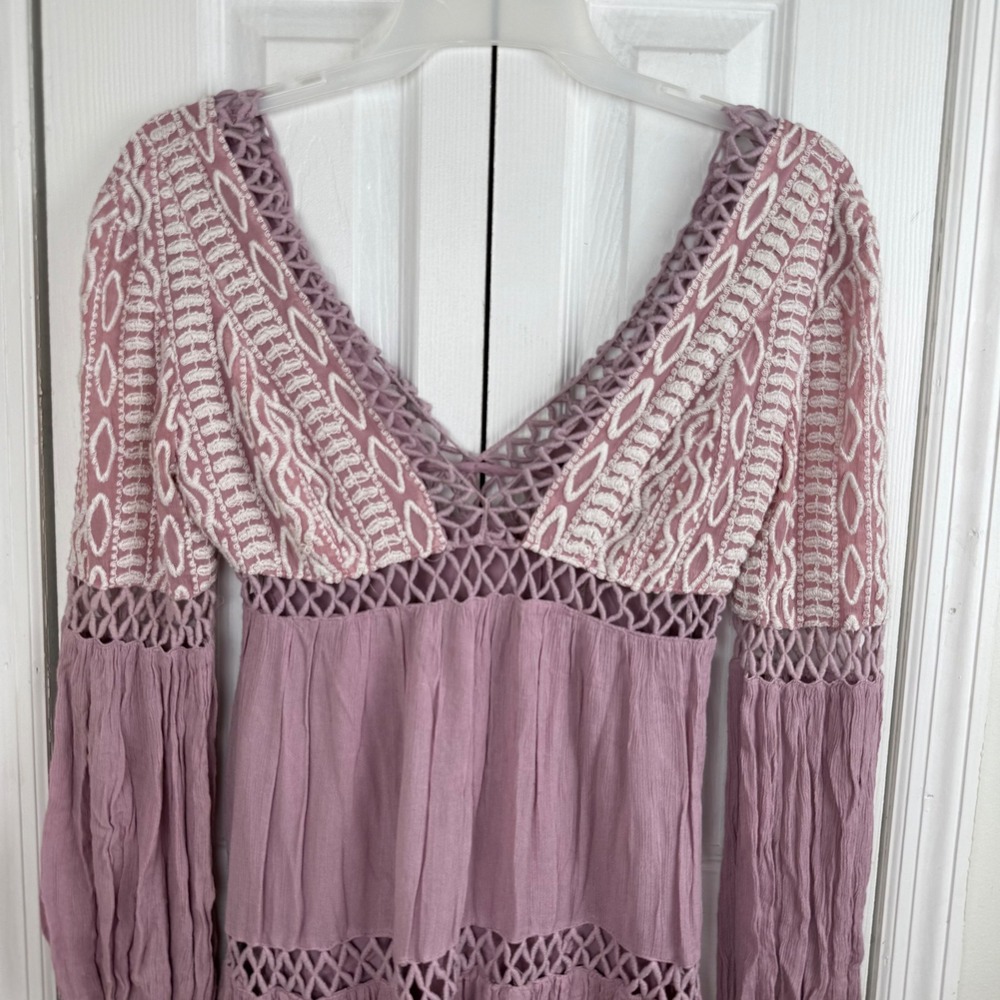 Free People Dusk Till Dawn Mini Dress in Mauve Sz 6 Boho Lace Cottagecore - Picture 4 of 15